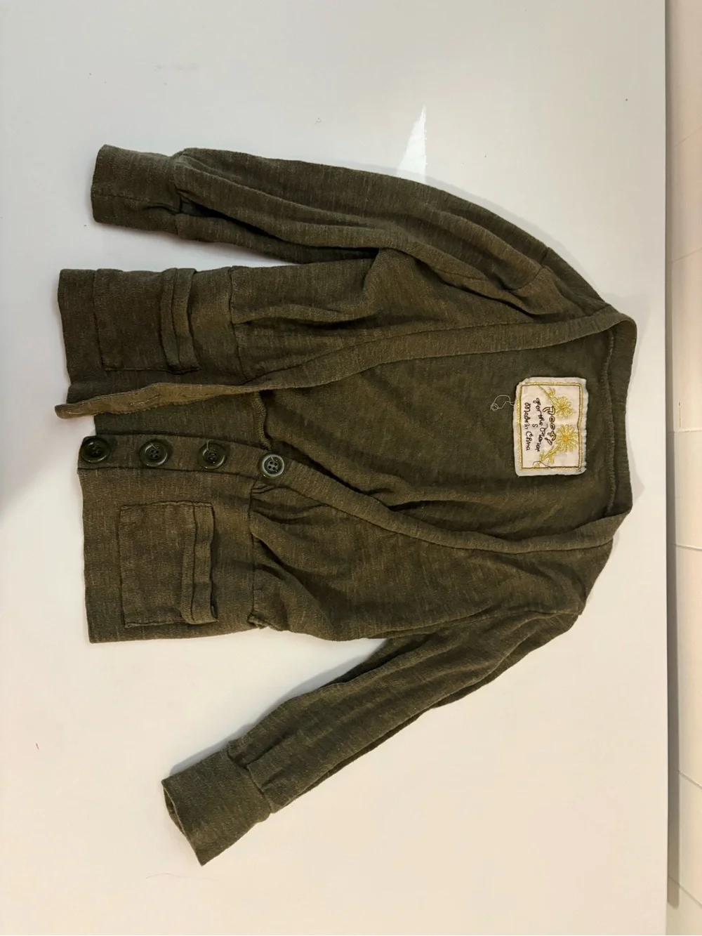 Poof! Olive Green Cropped Cardigan Sweater - Picture 3 of 5